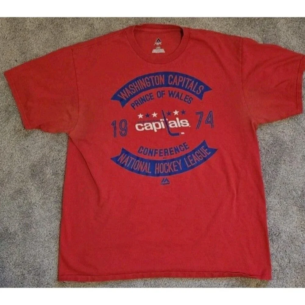 Majestic Washington Capitals NHL Hockey Shirt Red Blue Size L